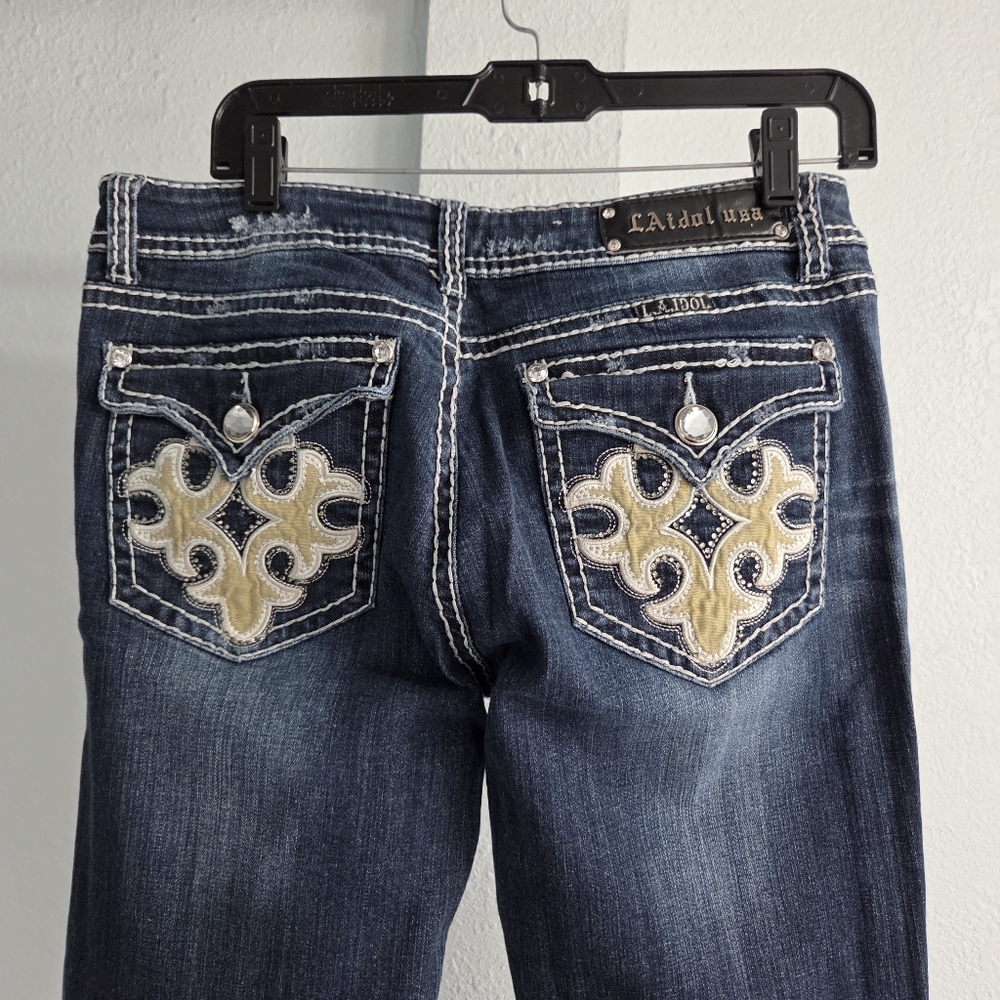 L.A. Idol Dark Blue Boot Cut Jeans with Embroidery - Picture 4 of 6